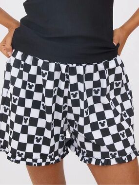 Albion x Disney Black & White Checkerboard Mickey Lounge Shorts